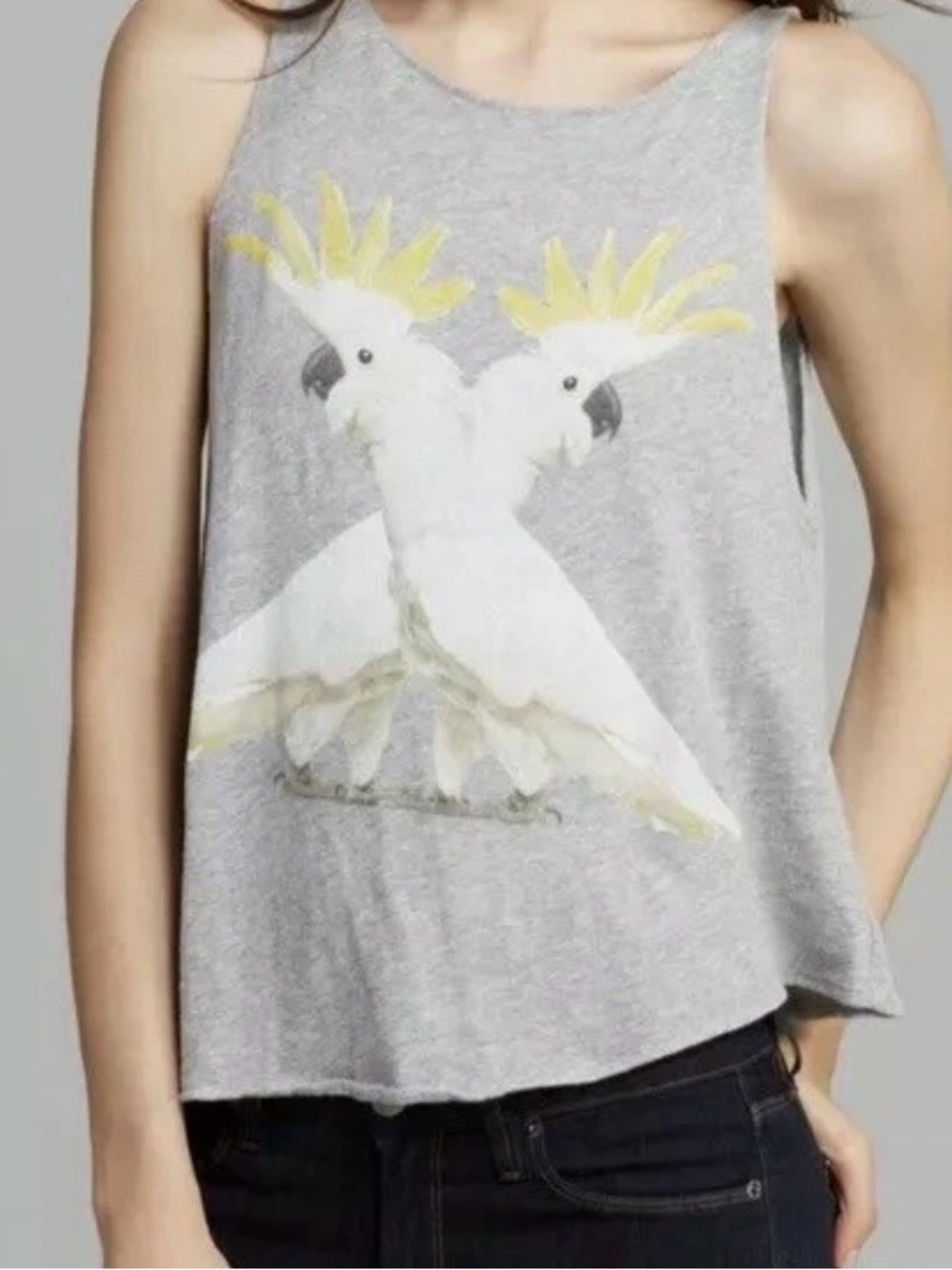 Rare Wildfox Cassidy Cockatoo Parrots Birds Tank Top Fabric Gray M